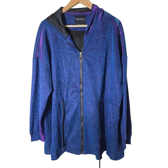 BLOOMCHIC Blue Purple Iridescent Sparkly NEW Zip Waist Cinch Jacket SZ 18-20 - Picture 1 of 10